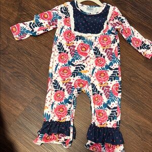 Floral Baby Romper with Ruffle Details